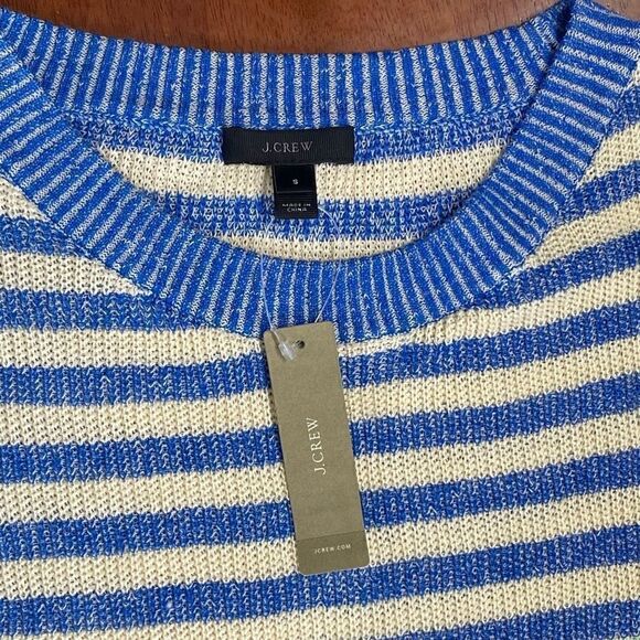 J.crew women’s heather stripe sweater blue off white linen blend new - Picture 11 of 11